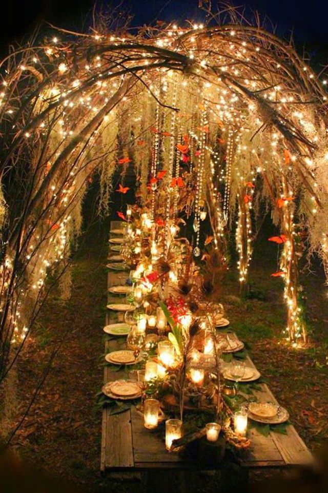 Fall outdoor wedding lighting table tree arch ideas 1