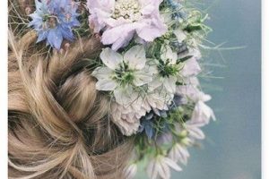Updo short wedding day hairstyle indie flowers