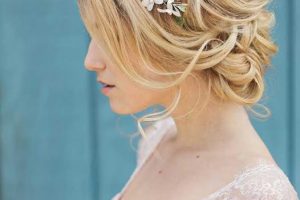 Wedding day hairstyle updo boho flower crown