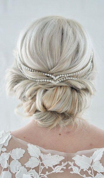 Wedding Day updo hairstlye diamond headpiece 