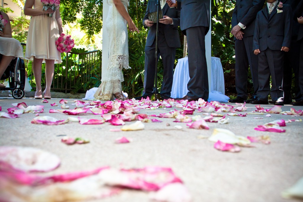 tropical flower petals wedding