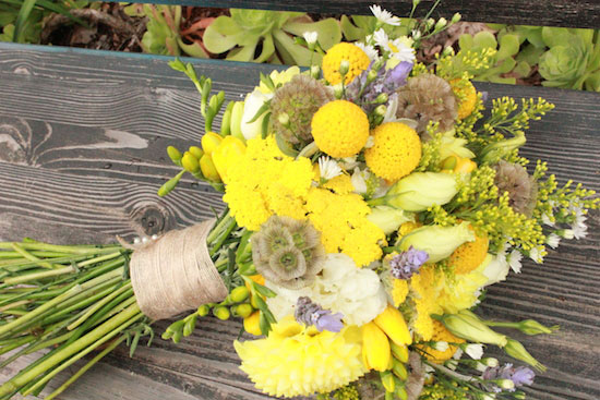 Yellow and purple DIY wedding flowers