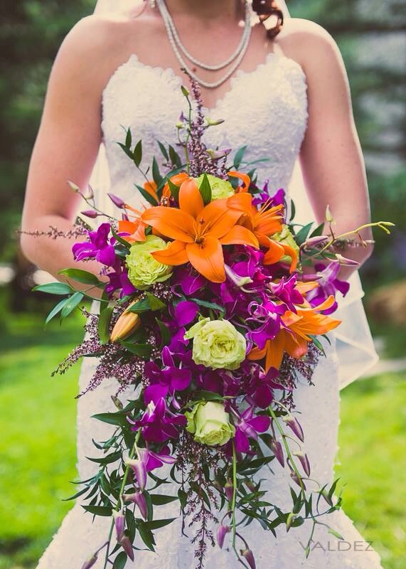 purple orange wedding flowers