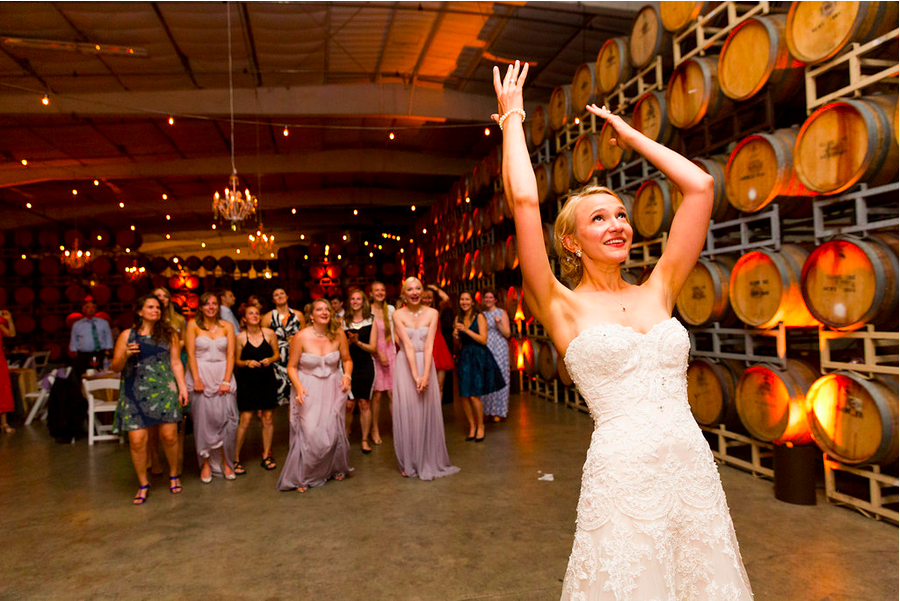 bouquet toss cline cellars wedding