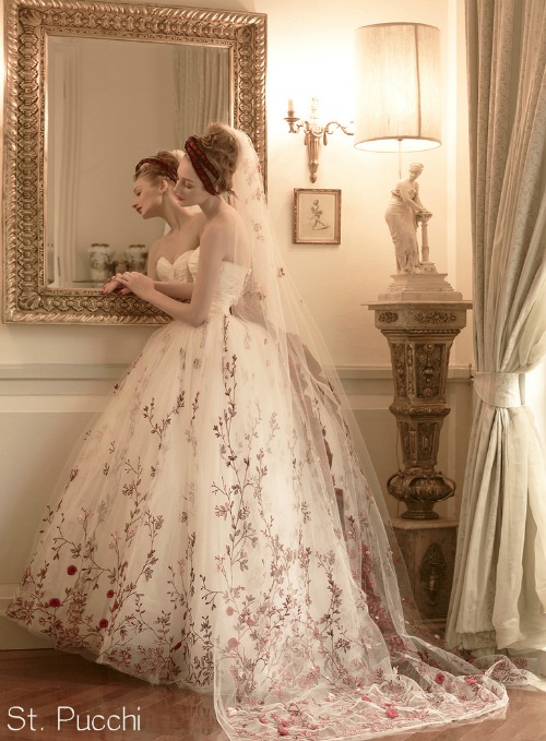 elegant wedding dress stitched flowers