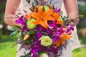 purple orange wedding bouquet