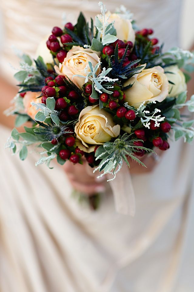 white rose winter wedding bouquet 