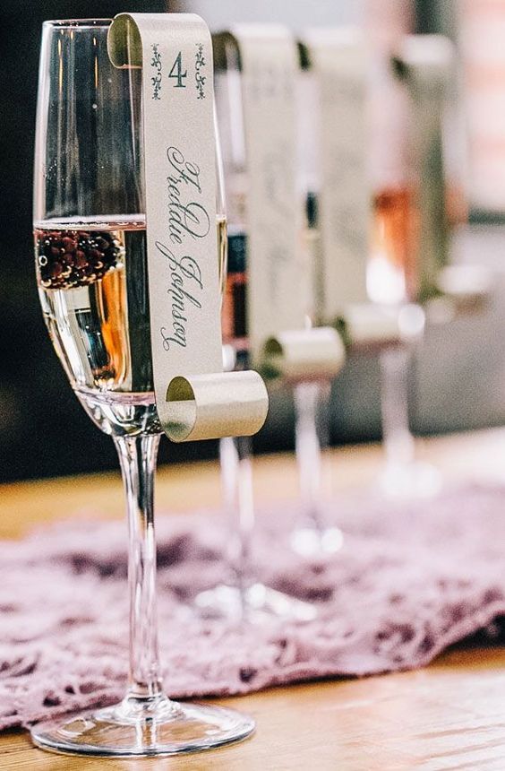 champagne glass wedding table card ideas