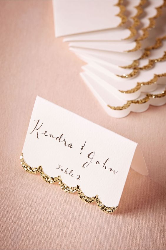 Glitter trim wedding table card ideas 