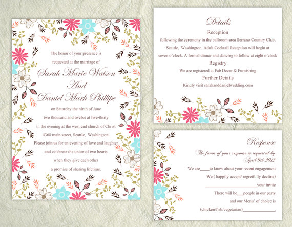Etsy floral wedding invitation template