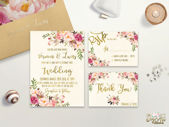 Floral etsy wedding invitation template ideas