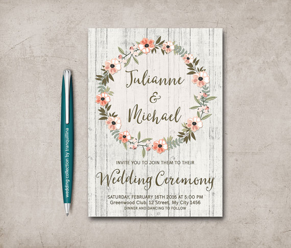 Floral wedding invitation template Etsy