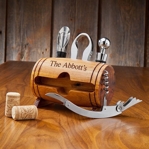 Personalized Wine Barrel Accessory Set - Available at Beau-Coup.com