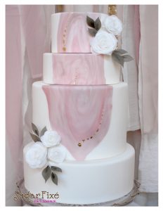 Pink Marble Patch gold leaf wafer flower cake