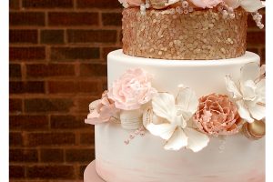 Rose gold sequin wedding cake