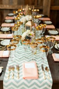 chevron table runner in mint